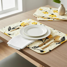 Load image into Gallery viewer, DaDa Bedding Botanical Floral Dining Table Placemats - Set of 4-Pieces Quilted Ivory with Yellow Fleur Golden Orange Spring Time Tulips - 13 x 19
