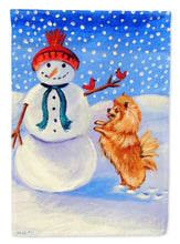 Load image into Gallery viewer, Snowman with Pomeranian Winter Snowman Garden Flag – Decorative Outdoor Yard Flag