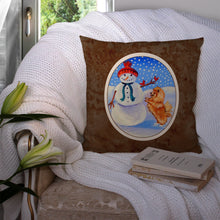 Load image into Gallery viewer, Snowman with Pomeranian Winter Snowman Throw Pillow - 14x14 Decorative Pillow – Art for Your Home &amp; Patio 7151PW1414