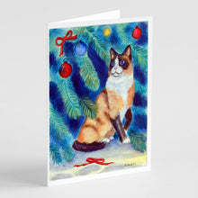 Load image into Gallery viewer, Christmas Tree Cat  Greeting Cards -  Blank Note Cards – 8-Pack of Artist-Designed Cards with Envelopes