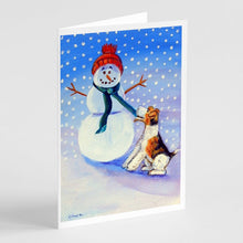 Load image into Gallery viewer, Snowman with  Fox Terrier  Greeting Cards -  Blank Note Cards – 8-Pack of Artist-Designed Cards with Envelopes