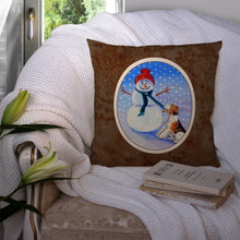 Load image into Gallery viewer, Snowman with  Fox Terrier Throw Pillow - 14x14 Decorative Pillow – Art for Your Home &amp; Patio 7156PW1414