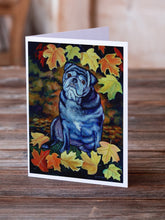 Load image into Gallery viewer, Old Black Pug in Fall Leaves  Greeting Cards -  Blank Note Cards – 8-Pack of Artist-Designed Cards with Envelopes