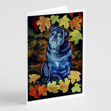 Load image into Gallery viewer, Old Black Pug in Fall Leaves  Greeting Cards -  Blank Note Cards – 8-Pack of Artist-Designed Cards with Envelopes