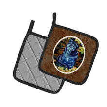 Load image into Gallery viewer, Old Black Pug in Fall Leaves Pot Holders - Set of 2 Decorative Kitchen Helpers | Made in the USA 7159PTHD