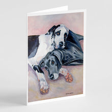 Load image into Gallery viewer, Black and Harlequin Great Dane  Greeting Cards -  Blank Note Cards – 8-Pack of Artist-Designed Cards with Envelopes