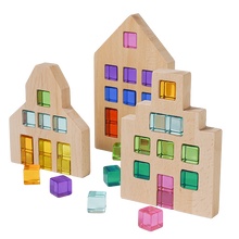 Load image into Gallery viewer, **Pre-order (Ships in 3-4 Weeks)**3 Pcs Wooden Window Houses — Houses Only