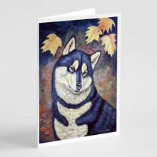 Load image into Gallery viewer, Fall Leaves Siberian Husky  Greeting Cards -  Blank Note Cards – 8-Pack of Artist-Designed Cards with Envelopes