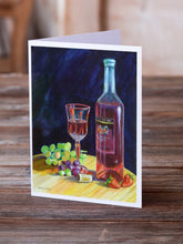 Load image into Gallery viewer, Red Wine Bottle and Glass  Greeting Cards -  Blank Note Cards – 8-Pack of Artist-Designed Cards with Envelopes