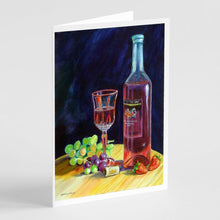 Load image into Gallery viewer, Red Wine Bottle and Glass  Greeting Cards -  Blank Note Cards – 8-Pack of Artist-Designed Cards with Envelopes