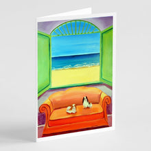 Load image into Gallery viewer, Japanese Chin Couch Sitting  Greeting Cards -  Blank Note Cards – 8-Pack of Artist-Designed Cards with Envelopes