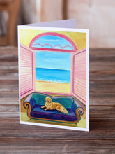 Load image into Gallery viewer, Golden Retriever Couch Sitting  Greeting Cards -  Blank Note Cards – 8-Pack of Artist-Designed Cards with Envelopes