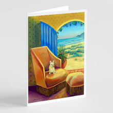 Load image into Gallery viewer, French Bulldog Couch Sitting  Greeting Cards -  Blank Note Cards – 8-Pack of Artist-Designed Cards with Envelopes