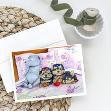 Load image into Gallery viewer, Yorkie Puppies three in a row Greeting Cards -  Blank Note Cards – 8-Pack of Artist-Designed Cards with Envelopes