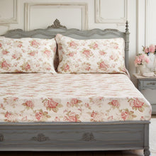 Load image into Gallery viewer, DaDa Bedding Hint of Mint Dainty Cottage Floral Roses Cotton Fitted Sheet w/ Pillow Case (3036)