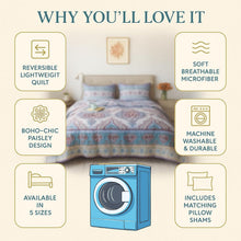 Load image into Gallery viewer, DaDa Bedding Bohemian Summertime White Blue Floral Paisley Bedspread Set (KSX-003)