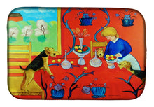 Load image into Gallery viewer, Airedale Terrier with lady in the kitchen Dish Drying Mat – Absorbent, Artistic Kitchen Essentials 7212DDM