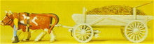 Load image into Gallery viewer, Preiser 30474 HO Scale Horse-Drawn Wagon -- Manure Wagon w/Driver, Load &amp; Ox