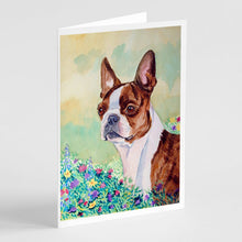 Load image into Gallery viewer, Red and White Boston Terrier  Greeting Cards -  Blank Note Cards – 8-Pack of Artist-Designed Cards with Envelopes
