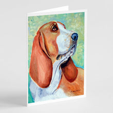 Load image into Gallery viewer, Basset Hound Greeting Cards -  Blank Note Cards – 8-Pack of Artist-Designed Cards with Envelopes