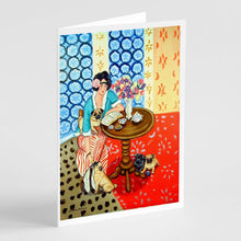 Load image into Gallery viewer, Lady with her Pug  Greeting Cards -  Blank Note Cards – 8-Pack of Artist-Designed Cards with Envelopes