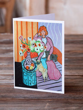 Load image into Gallery viewer, Lady with her Pug  Greeting Cards -  Blank Note Cards – 8-Pack of Artist-Designed Cards with Envelopes