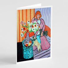 Load image into Gallery viewer, Lady with her Pug  Greeting Cards -  Blank Note Cards – 8-Pack of Artist-Designed Cards with Envelopes