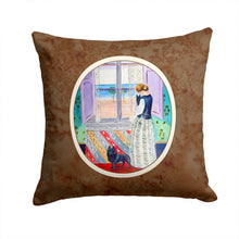 Load image into Gallery viewer, Lady with her Schipperke Throw Pillow - 14x14 Decorative Pillow – Art for Your Home &amp; Patio 7268PW1414