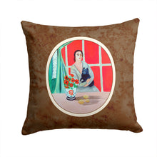 Load image into Gallery viewer, Lady with her Schipperke Throw Pillow - 14x14 Decorative Pillow – Art for Your Home &amp; Patio 7269PW1414