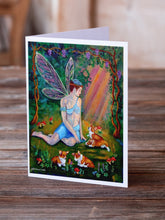Load image into Gallery viewer, Fairy in the woods with her Corgis Greeting Cards -  Blank Note Cards – 8-Pack of Artist-Designed Cards with Envelopes