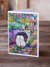 Load image into Gallery viewer, Corgi Garden Path Greeting Cards -  Blank Note Cards – 8-Pack of Artist-Designed Cards with Envelopes