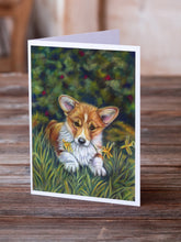 Load image into Gallery viewer, Corgi Pup and Daffodils Greeting Cards -  Blank Note Cards – 8-Pack of Artist-Designed Cards with Envelopes
