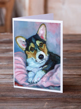 Load image into Gallery viewer, Corgi Puppy with pink blanket Greeting Cards -  Blank Note Cards – 8-Pack of Artist-Designed Cards with Envelopes