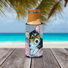 Load image into Gallery viewer, Corgi Puppy with pink blanket Slim Can Hugger – Fun &amp; Functional Drink Coolers 7301MUK