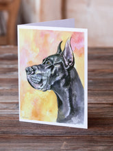 Load image into Gallery viewer, Great Dane Black Cropped Greeting Cards -  Blank Note Cards – 8-Pack of Artist-Designed Cards with Envelopes