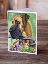 Load image into Gallery viewer, Great Dane Natural Ears Fawn in Flowers Greeting Cards -  Blank Note Cards – 8-Pack of Artist-Designed Cards with Envelopes
