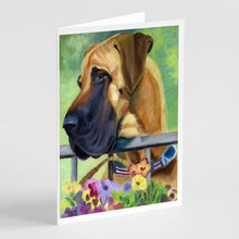 Load image into Gallery viewer, Great Dane Natural Ears Fawn in Flowers Greeting Cards -  Blank Note Cards – 8-Pack of Artist-Designed Cards with Envelopes