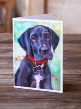 Load image into Gallery viewer, Great Dane Natural Ears Black Pup Greeting Cards -  Blank Note Cards – 8-Pack of Artist-Designed Cards with Envelopes