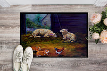 Load image into Gallery viewer, Corgi Chaos in the barn with sheep Doormat - 24x36 Decorative Floor Mat – Indoor/Outdoor Rug