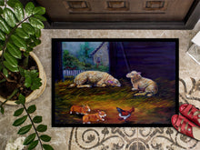 Load image into Gallery viewer, Corgi Chaos in the barn with sheep Doormat - 24x36 Decorative Floor Mat – Indoor/Outdoor Rug