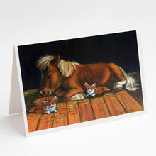 Load image into Gallery viewer, Corgi Snuggles the pony Greeting Cards -  Blank Note Cards – 8-Pack of Artist-Designed Cards with Envelopes