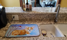 Load image into Gallery viewer, Corgi Pup Snow Cardinal Dish Drying Mat – Absorbent, Artistic Kitchen Essentials 7327DDM