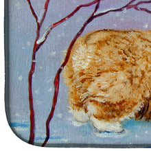 Load image into Gallery viewer, Corgi Pup Snow Cardinal Dish Drying Mat – Absorbent, Artistic Kitchen Essentials 7327DDM