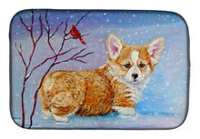 Load image into Gallery viewer, Corgi Pup Snow Cardinal Dish Drying Mat – Absorbent, Artistic Kitchen Essentials 7327DDM