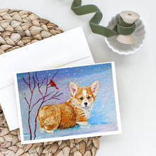 Load image into Gallery viewer, Corgi Pup Snow Cardinal Greeting Cards -  Blank Note Cards – 8-Pack of Artist-Designed Cards with Envelopes