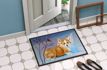 Load image into Gallery viewer, Corgi Pup Snow Cardinal Doormat - 24x36 Decorative Floor Mat – Indoor/Outdoor Rug