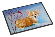 Load image into Gallery viewer, Corgi Pup Snow Cardinal Doormat - 24x36 Decorative Floor Mat – Indoor/Outdoor Rug