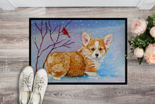 Load image into Gallery viewer, Corgi Pup Snow Cardinal Doormat - 18x27 Decorative Floor Mat – Indoor/Outdoor Rug with Artistic Flair 7327MAT