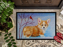 Load image into Gallery viewer, Corgi Pup Snow Cardinal Doormat - 18x27 Decorative Floor Mat – Indoor/Outdoor Rug with Artistic Flair 7327MAT