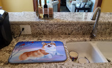 Load image into Gallery viewer, Corgi Snow Cardinal Dish Drying Mat – Absorbent, Artistic Kitchen Essentials 7328DDM